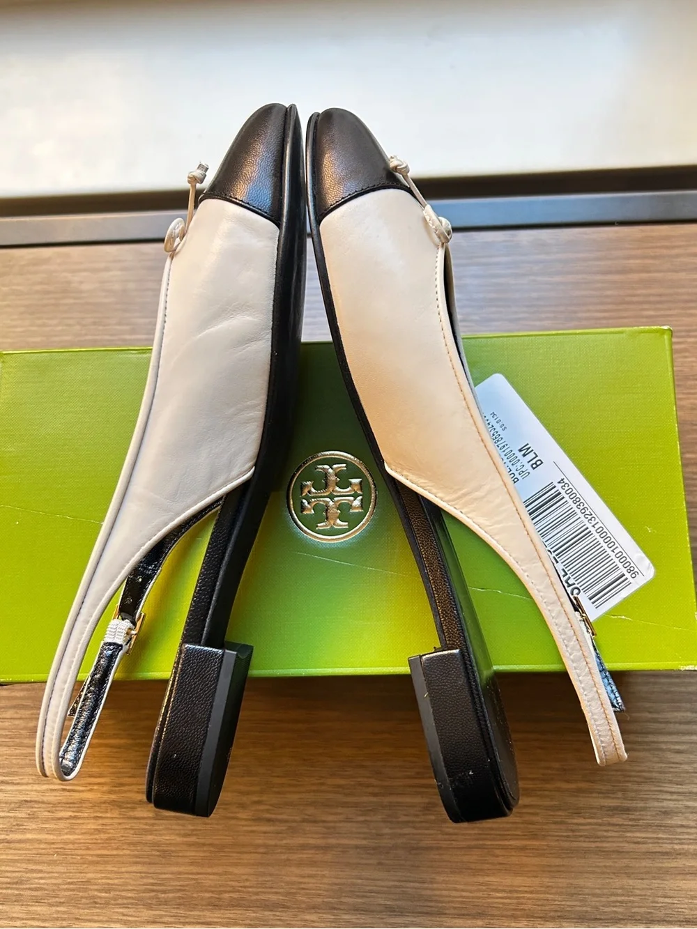 New Tory Burch Cap-Toe Slingback Ballet Cream/Black, Size 7, $300 Retail